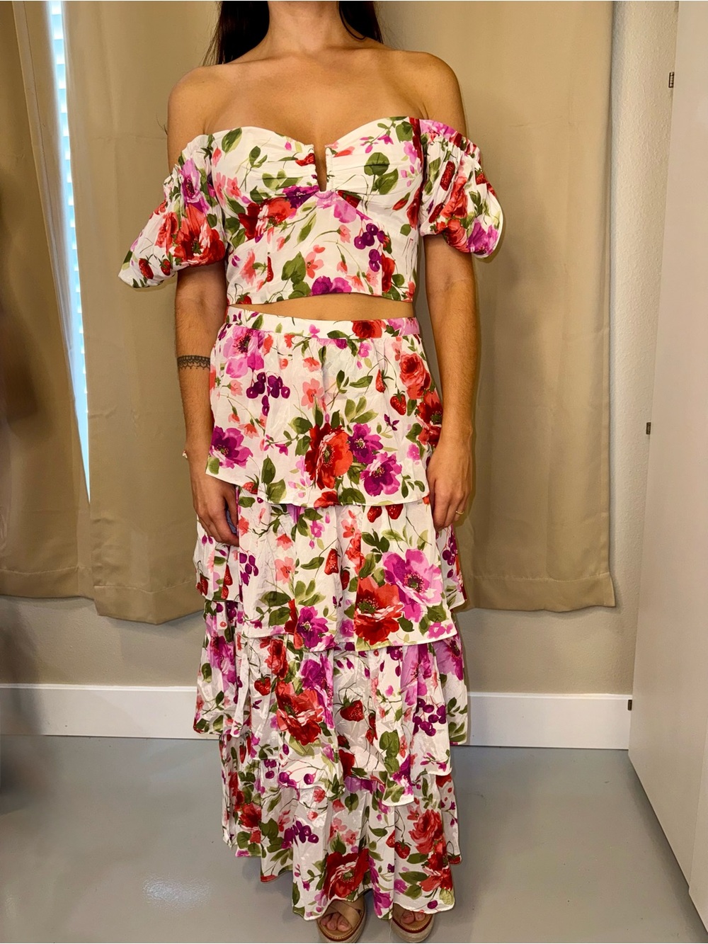 Abercrombie & Fitch Floral Set - Maxi Skirt and Off Shoulder Top